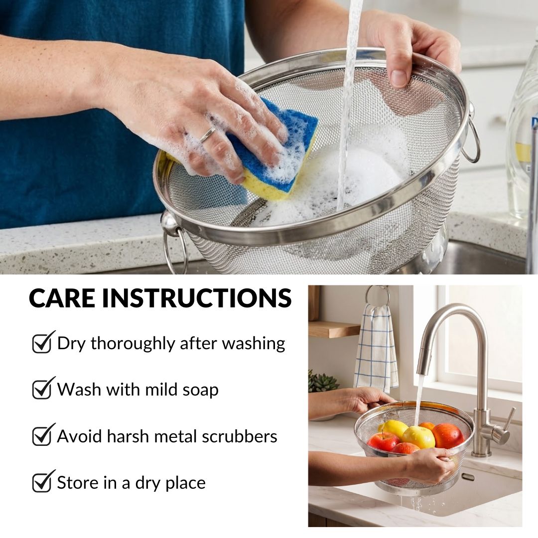 Stainless Steel Colander Mesh Fruit Basket With Lid