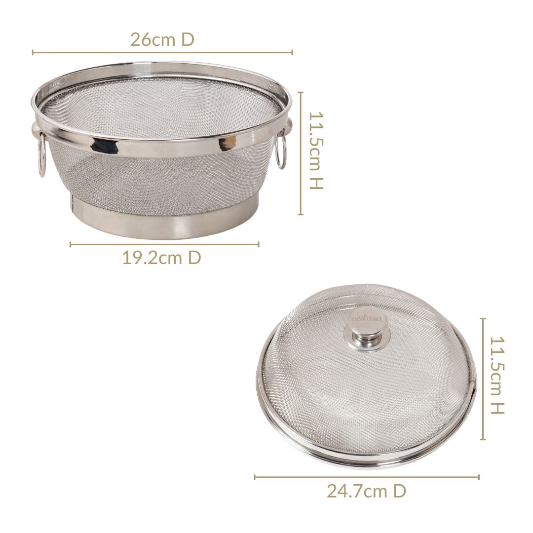 Stainless Steel Colander Mesh Fruit Basket With Lid