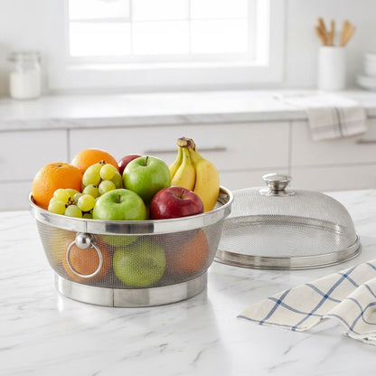Stainless Steel Colander Mesh Fruit Basket With Lid