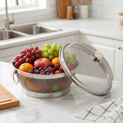 Stainless Steel Colander Mesh Fruit Basket With Lid