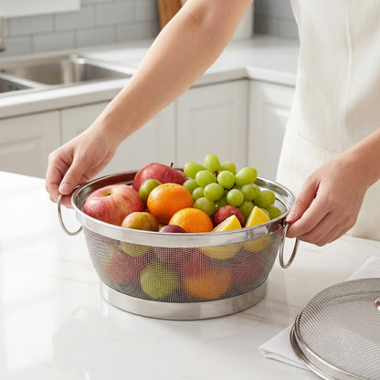 Stainless Steel Colander Mesh Fruit Basket With Lid