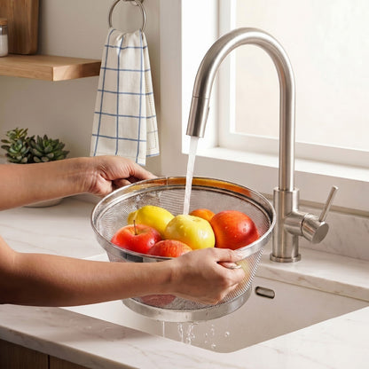 Stainless Steel Colander Mesh Fruit Basket With Lid