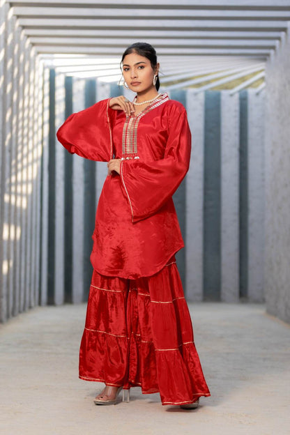 Red Gharara Dress