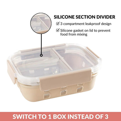 Gripso Triple Compartment Lunch Box 1000ml Beige