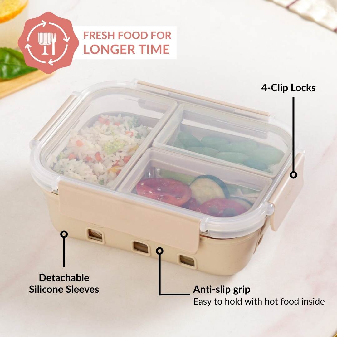 Gripso Triple Compartment Lunch Box 1000ml Beige