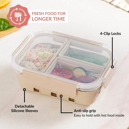 Gripso Triple Compartment Lunch Box 1000ml Beige