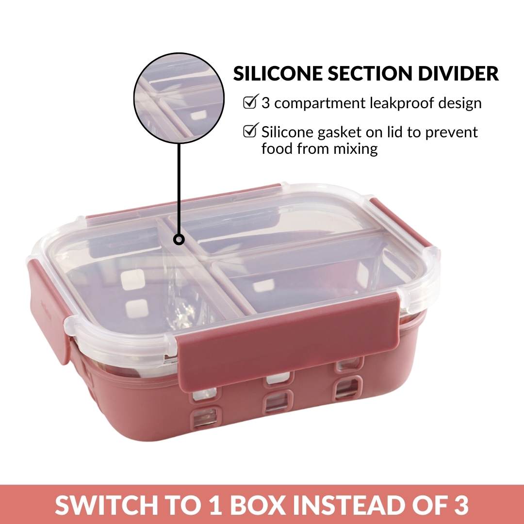 Gripso Triple Compartment Lunch Box 1000ml Mauve
