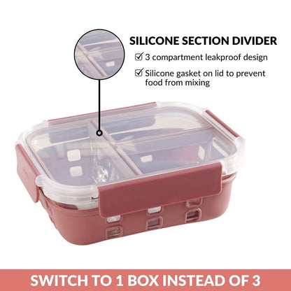 Gripso Triple Compartment Lunch Box 1000ml Mauve