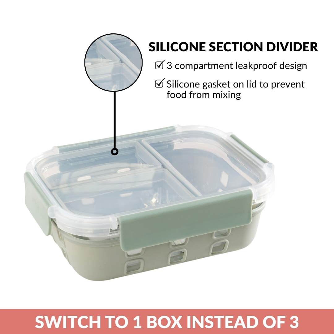 Gripso Triple Compartment Lunch Box 1000ml Sage Green