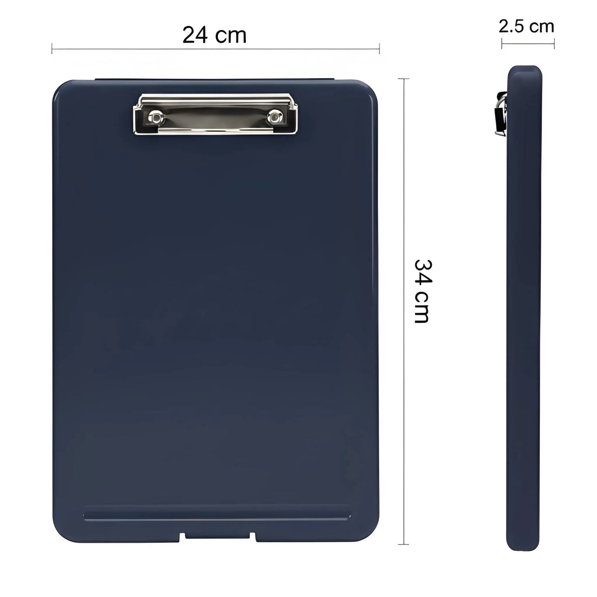 A4 size plastic clipboard with a built-in storage box.