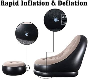 Inflatable Lounge Chair with Ottoman Blow Up Chaise Lounge Air Lazy Sofa Set for Indoor/Outdoor - salesmania