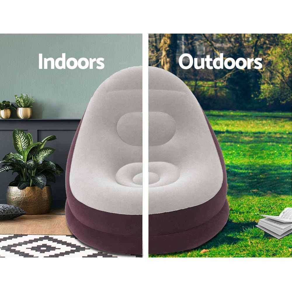 Inflatable Lounge Chair with Ottoman Blow Up Chaise Lounge Air Lazy Sofa Set for Indoor/Outdoor - salesmania