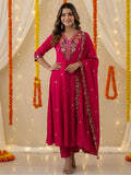 Pink Vichitra Silk Embroidered Straight Kurta With Rayon Pant