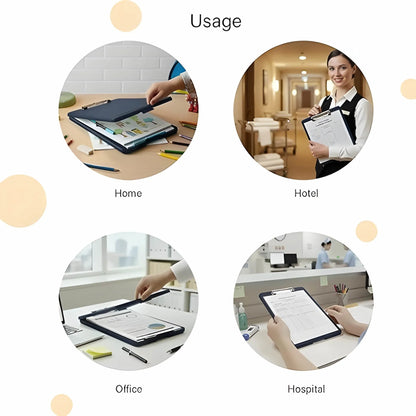 A4 size plastic clipboard with a built-in storage box.