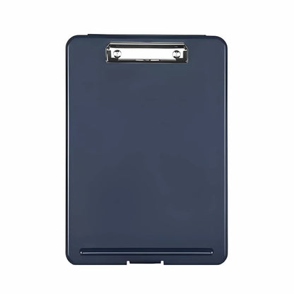 A4 size plastic clipboard with a built-in storage box.