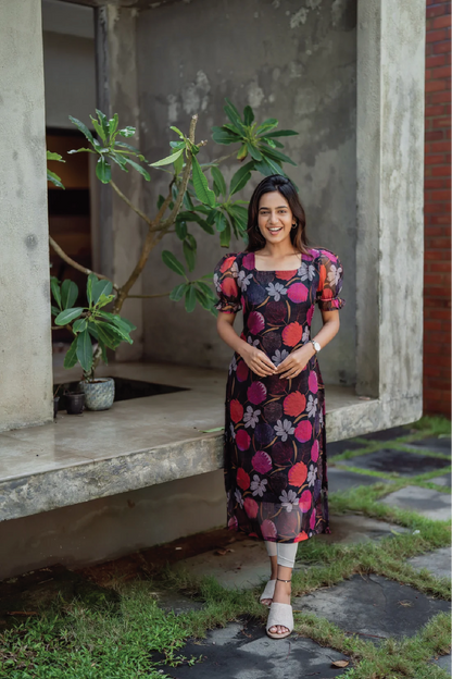 Midnight Orchid Organza Kurta