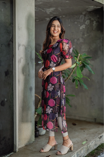 Midnight Orchid Organza Kurta