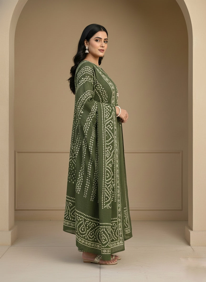 Amayra Cotton Kurta Embroidery Work Kurti Pant And Dupatta -Green