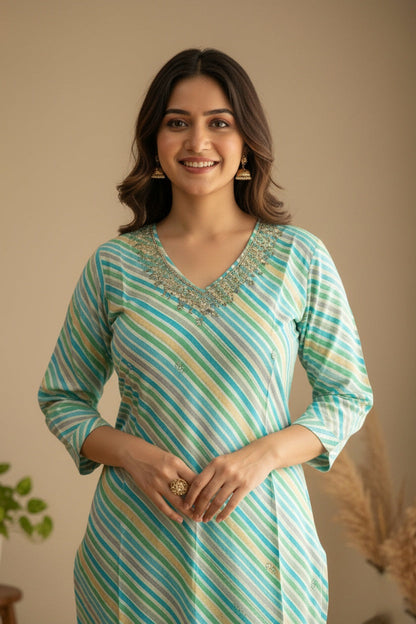 Muslin Silk lehariya Suit Set
