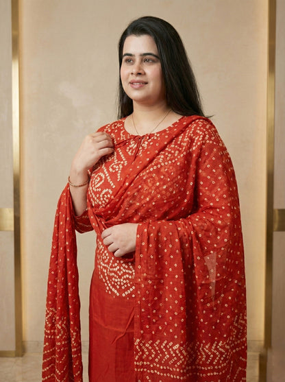 Amayra Cotton Kurta Embroidery Work Kurti Pant And Dupatta -Orange