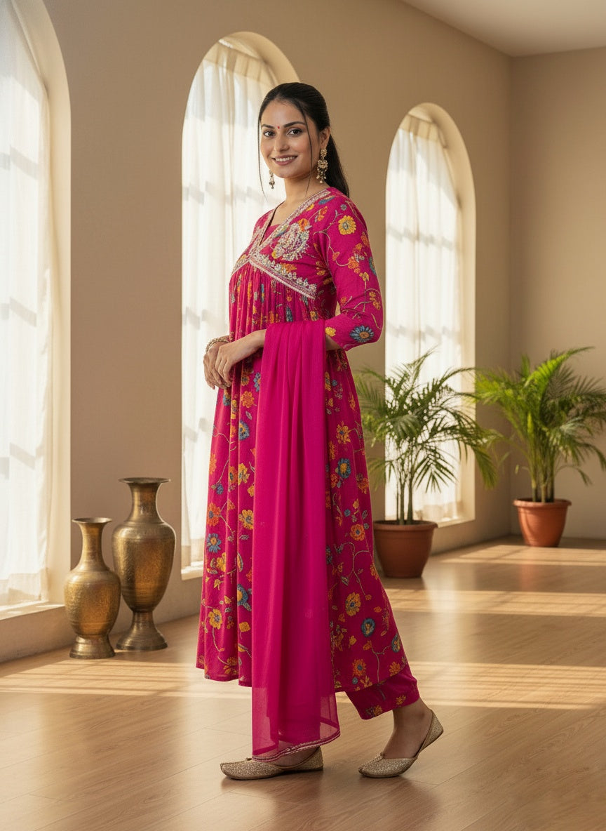 Alia Cut Chinon Suit Set