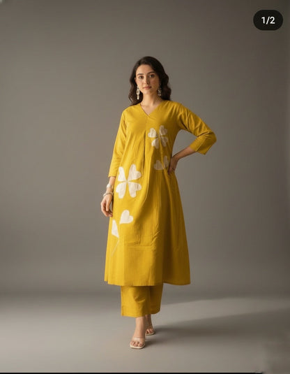 Amayra Cotton yellow kurta Set