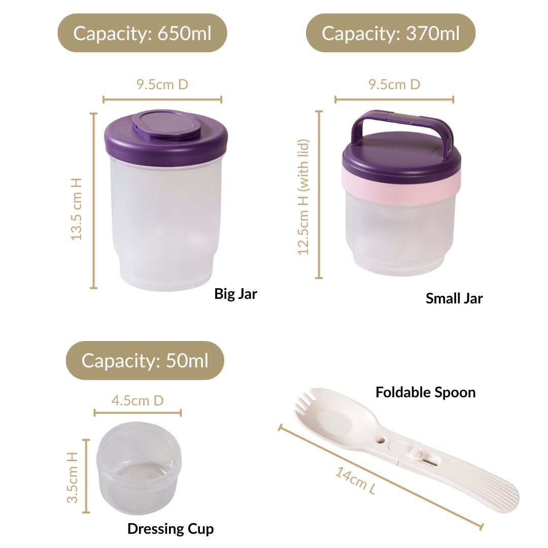 Stacko Salad Box With Dressing Cup And Spoon Purple 1020ml