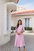 Elegant Pink Cotton Candy Embroider Motif Viscose Dress