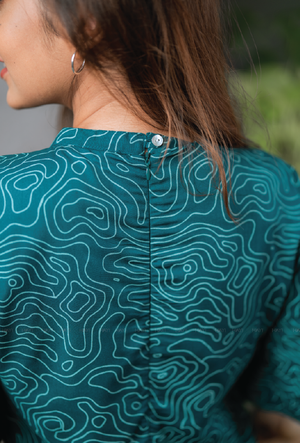 Teal Knot in Space Viscose Printed Kurta