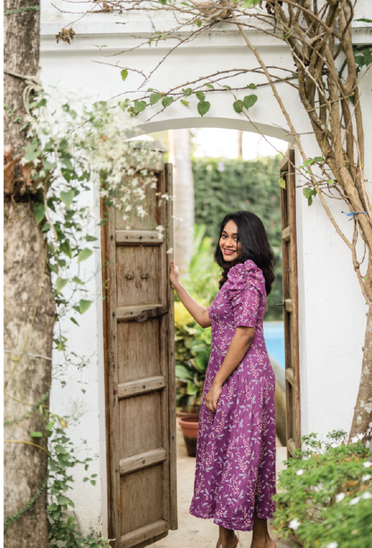 Deep Purple Cherry Plums Viscose Printed Dress