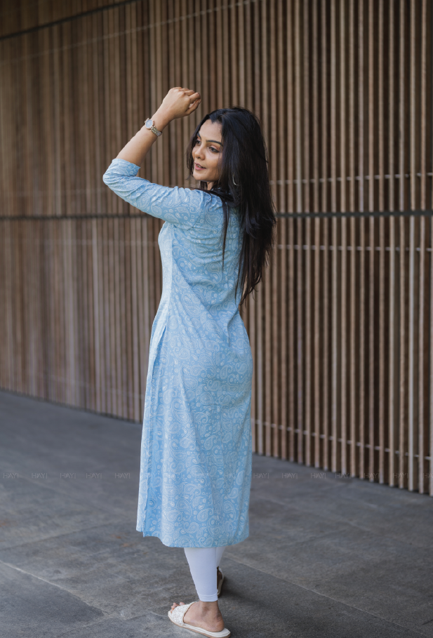 Serene Blue Bella's Paisley Viscose Printed Kurta