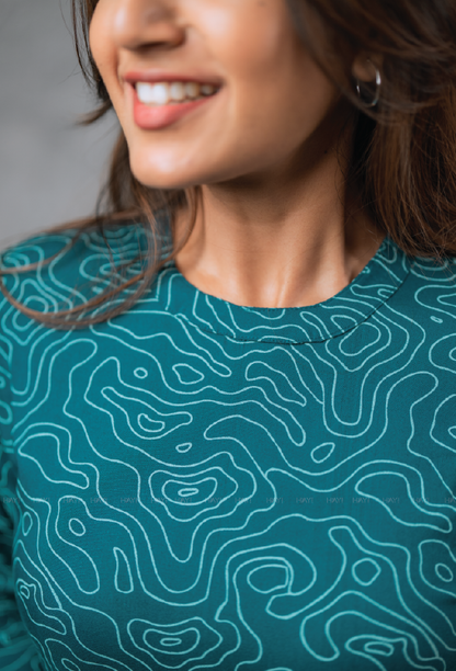 Teal Knot in Space Viscose Printed Kurta
