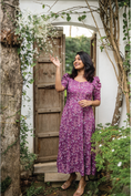 Deep Purple Cherry Plums Viscose Printed Dress