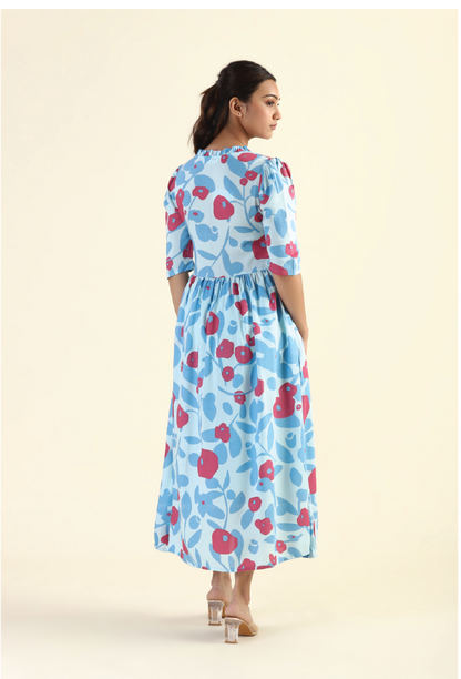 Fragmented Flowers Blue Printed feeding and maternity wear